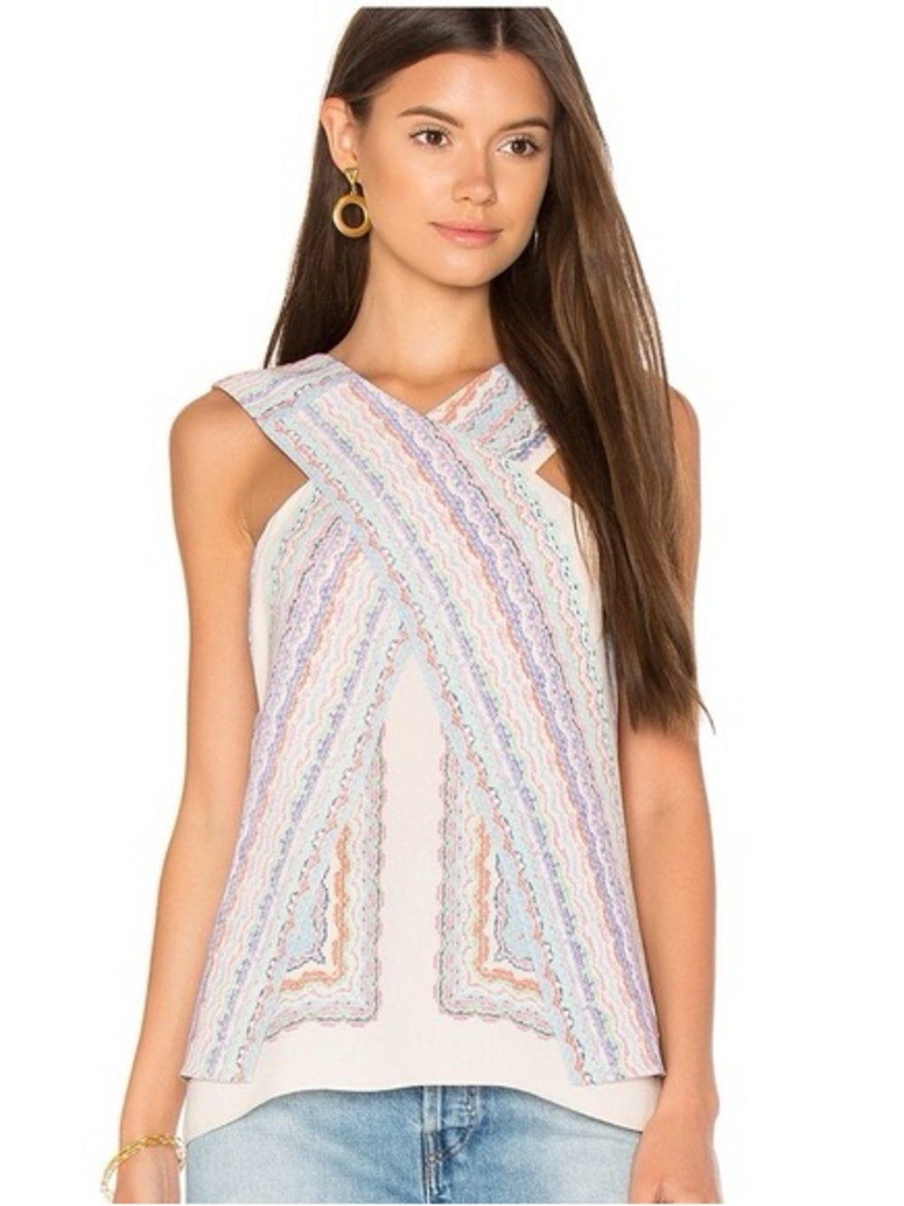 BCBGMaxAzria White Multi-Color Lace Overlay Sleeveless Top